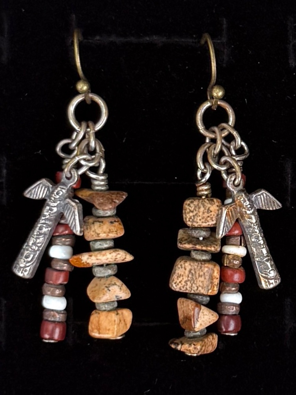 Vintage silvertone, Bohemian chic three strand pierced earrings